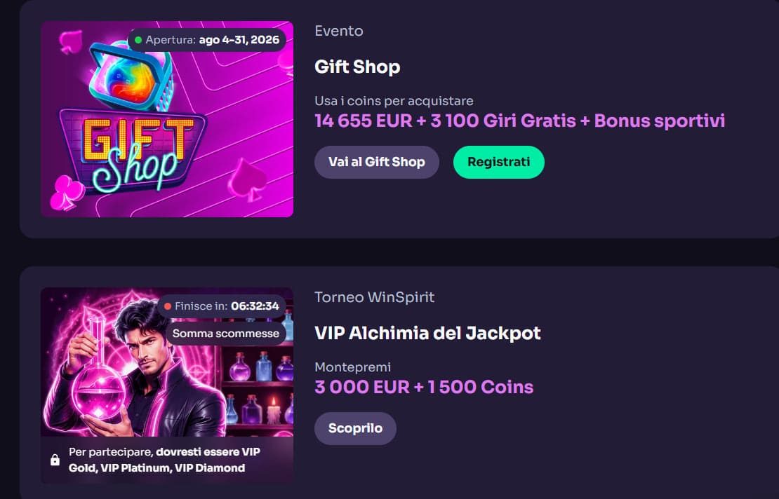 Bonus WinSpirit 2026 – 400 € Benvenuto e 100 Giri Gratis image 1